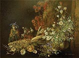 Flowers, Indian Corn & Figurine